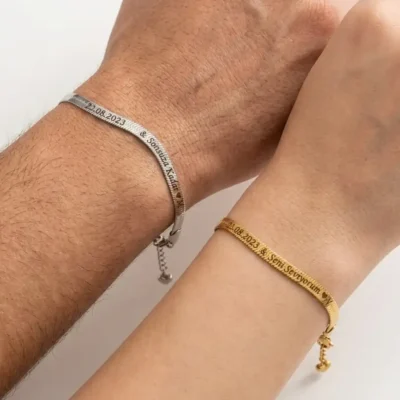 Kişiye Özel İsim ve Tarih Yazılı 316L Paslanmaz Çelik İtalyan Bileklik Unisex