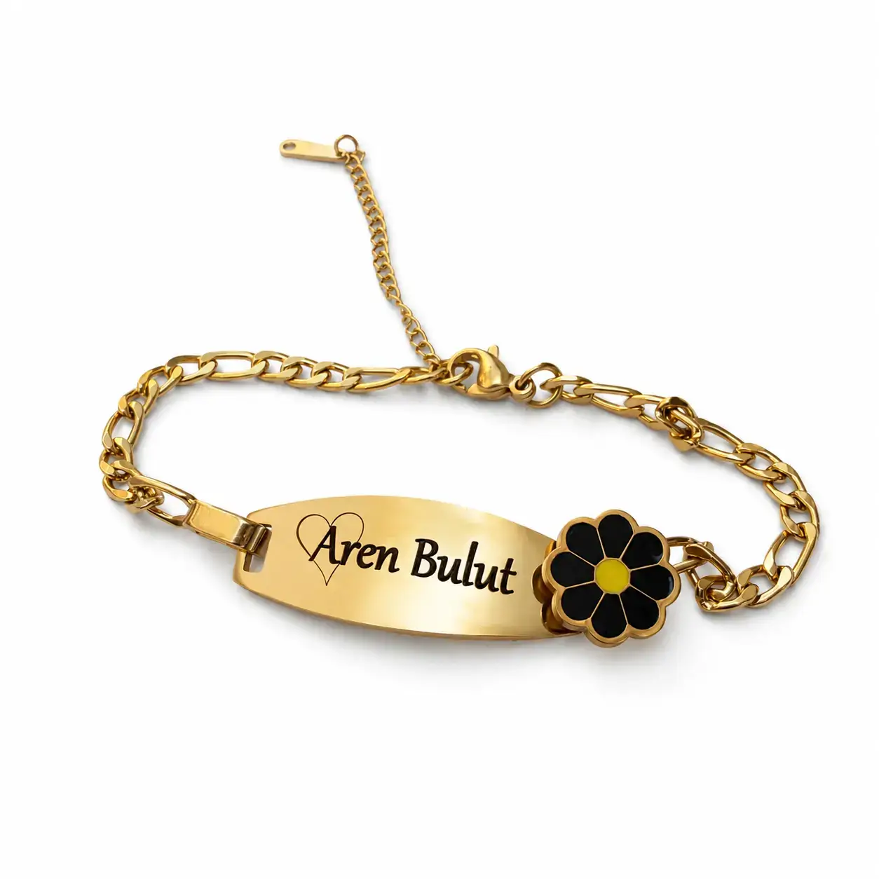 14K Gold Renk Kişiye Özel Çocuk Künyesi – Çiçek Desenli